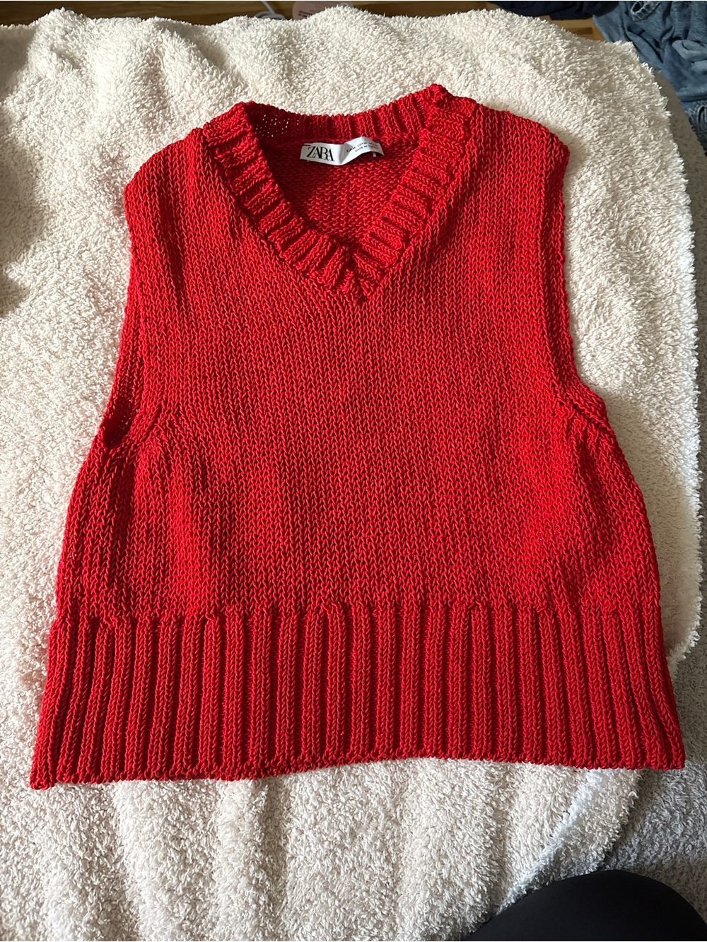 Zara Bright Red V-Neck Knit Sweater Vest